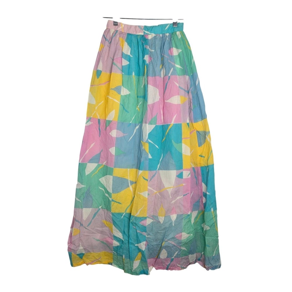 Vtg Vibrant‎ Geometric Maxi Skirt Pastel Checkered Boho Festival Summer